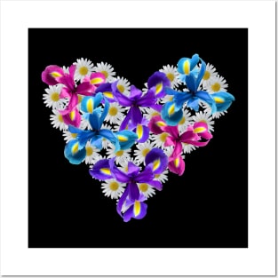 Daisy Iris Heart Flower Floral Pattern Daisies Posters and Art